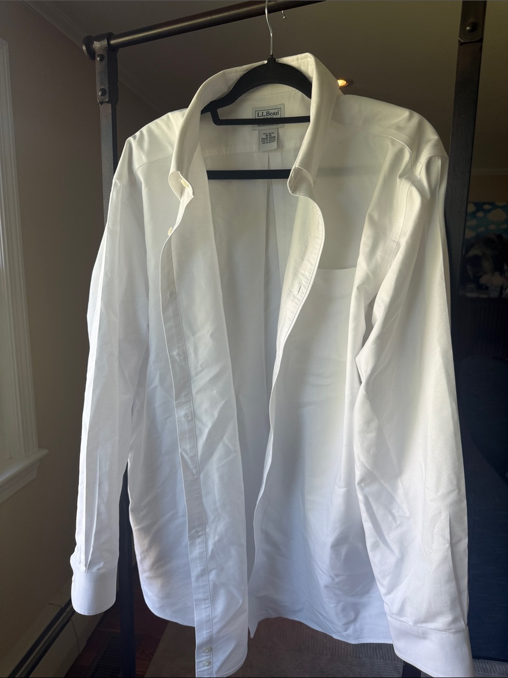 L.L. Bean White Men's Long-Sleeve Dress Shirt